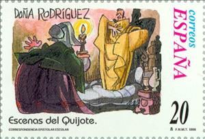 Stamp, School Correspondence. Don Quixote, Spain,  , Famous People, Glass and Earthenware, Books, Middle Ages