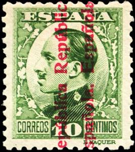 Stamp, King Alfonso XIII, overprint, Spain,  
