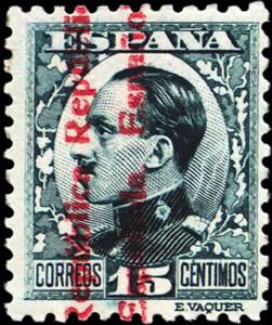 Stamp, King Alfonso XIII, overprint, Spain,  