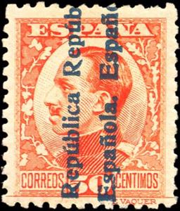 Stamp, King Alfonso XIII, overprint, Spain,  