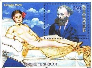Souvenir Sheet, Edouard Manet, Albania,  , Paintings, Art, Nudes