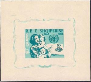 Souvenir Sheet, Mother and Child, open Book and UN Emblem, Albania,  , Human Rights