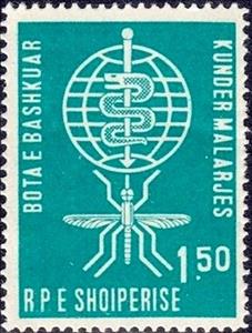 Stamp, WHO Emblem, stylized Mosquito, Albania,  , Healthcare, W.H.O., Insects, Mosquitos, Animals (Fauna), Malaria