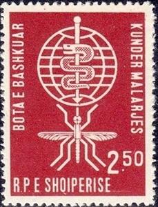 Stamp, WHO Emblem, stylized Mosquito, Albania,  , Healthcare, W.H.O., Insects, Mosquitos, Animals (Fauna), Malaria
