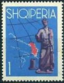 Stamp, Head of an Apollo; Adria map with Albania, Albania,  , Sculptures, Maps, Europe, Gods and goddesses, Statues, Art