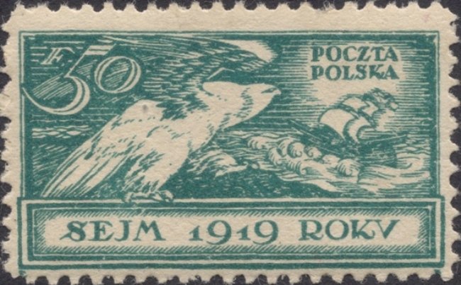 Polish eagle, sailboat