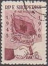 Stamp, Handshake in front of Albanian and Soviet Flag, Albania,  , Flags