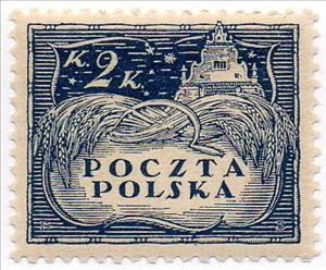 Stamp, Grain harvest and renaissance granary in Kazimierz Dolny, Poland,  