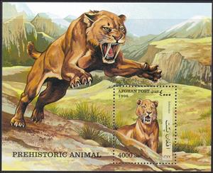 Souvenir Sheet, Saber-Tooth-Tiger (Smilodon sp.), Afghanistan,  , Mammals, Cats, Prehistorical Animals, Animals (Fauna)