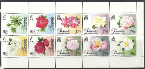 Booklet pane of 10, Old Garden Roses with Royal Cipher