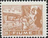 Stamp, Italian flag in the port of Fiume, Italian colonies, territories and occupations,  