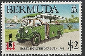 Stamp, Early sightseeing bus, c. 1947, Bermuda,  