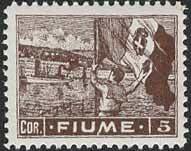 Stamp, Italian flag in the port of Fiume, Italian colonies, territories and occupations,  