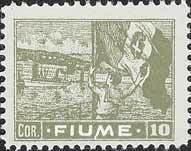 Stamp, Italian flag in the port of Fiume, Italian colonies, territories and occupations,  