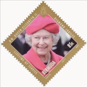 Stamp, Queen in pink outfit at service of Thanksgiving for her 80th, Bermuda,  