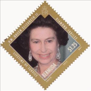 Stamp, Queen at a State Banquet in grounds of the White House durin, Bermuda,  