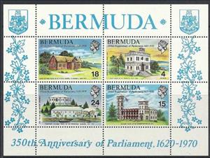 Souvenir Sheet, Souvenir Sheet of 4, Bermuda,  , Tourism, Buildings