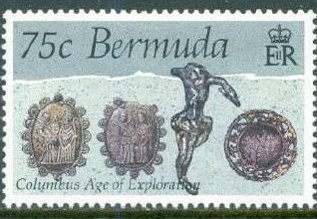 Stamp, Artifacts: Bishop button, crucifix, Bermuda,  
