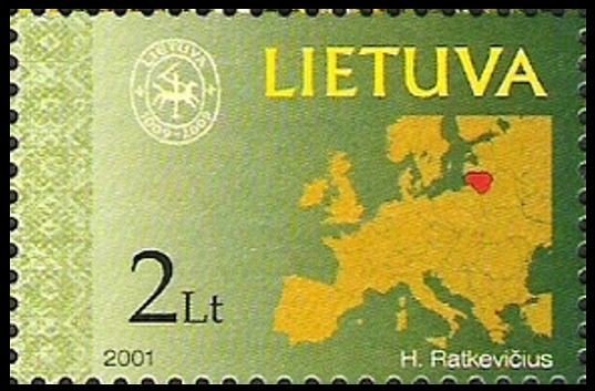 Map of Europe with point of Lithuania