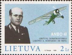 A. Gustaitis (pilot and aircraft constructor) and plane ANBO