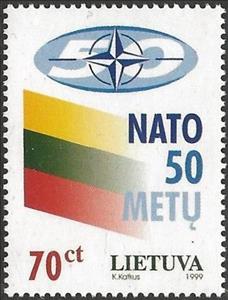 Stamp, Emblem of NATO and Lithuanian flag, Lithuania,  , Flags, N.A.T.O.