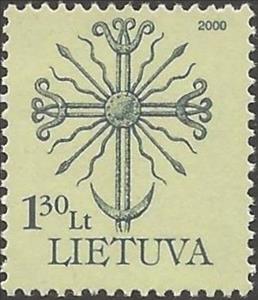 Stamp, Top of the monument in Vaizgakiemis, Lithuania,  