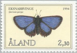 Stamp, Purple Hairtreak (Quercusia quercus), Åland Islands,  , Insects, Butterflies, Animals (Fauna)