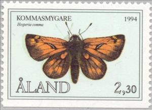 Stamp, Silver-spotted Skipper (Hesperia comma), Åland Islands,  , Insects, Butterflies, Animals (Fauna)