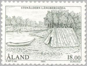Stamp, Stone age settlement, Åland Islands,  , Vehicles, Rowing Boats, Stone Age, Anniversaries and Jubilees