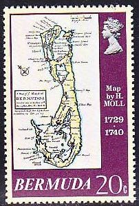 Old Map of Bermuda by Herman Moll, 1729