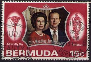 Stamp, Queen Elizabeth II, Prince Philip, Admiralty oar and mace, Bermuda,  