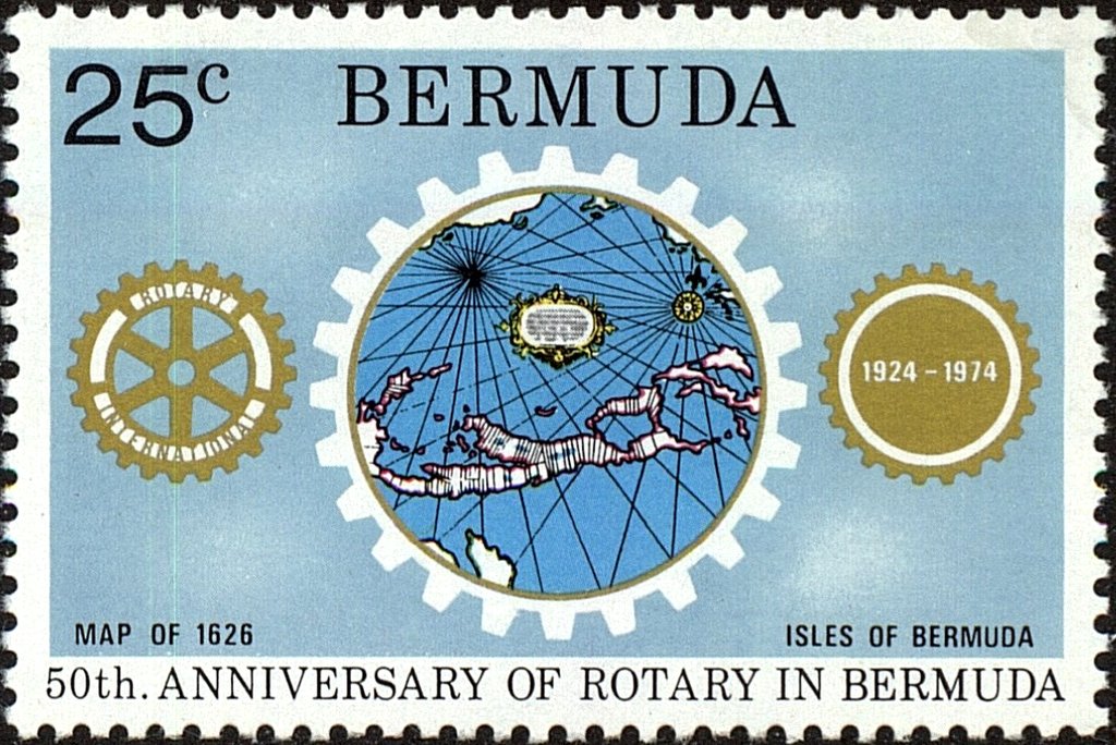 Rotary Emblem, Map of Bermuda on globe, 1626