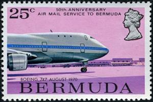 Stamp, Boeing 747 on tarmac, 1970, Bermuda,  , Aviation, Aircrafts