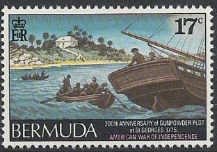 Stamp, Sympathizer rowing towards magazine, Bermuda,  