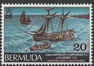 Stamp, Loading gun powder barrels onto ships, Bermuda,  