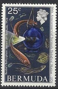 Descent of Beebe's bathysphere, 1934, and marine life