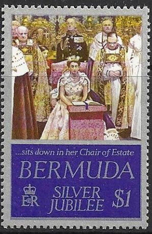 Queen seated in Chair of Estate