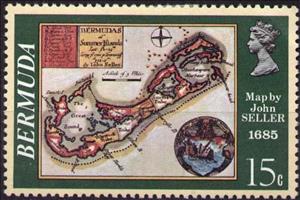 Stamp, Old Map of Bermuda by John Seller, 1685, Bermuda,  , Maps