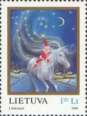 Stamp, Elf riding on "Pegasus", Lithuania,  , Christmas
