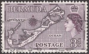Stamp, Map of Bermuda, Bermuda,  , Heads of State, Maps, Queens