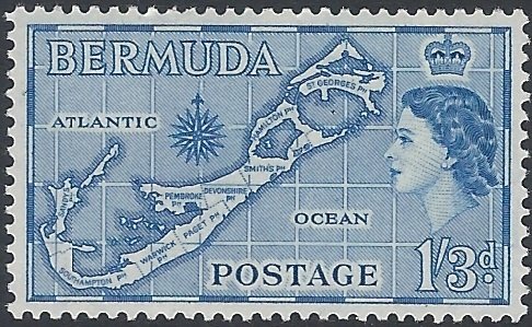 Stamp, Map of Bermuda, Bermuda,  , Heads of State, Maps, Queens