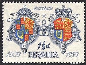 Stamp, Arms of James I and Queen Elizabeth II, Bermuda,  , Shipwrecks