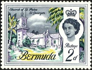 Stamp, Church of St. Peter in St. George, Bermuda,  , Heads of State, Towers, Buildings, Queens, Churches - Cathedrals - Basilicas - Chapels