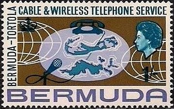 Stamp, Map of Bermuda and Virgin Islands, telephone and microphone, Bermuda,  , Telephones