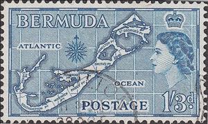 Stamp, Map of Bermuda, Bermuda,  , Heads of State, Maps, Queens