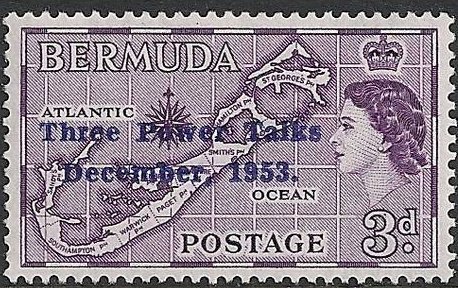 Stamp, Map of Bermuda, Bermuda,  , Heads of State, Maps, Conferences, Queens
