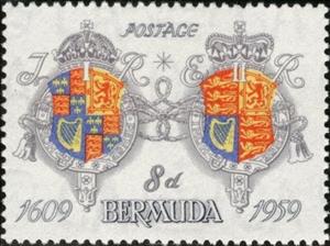 Stamp, Arms of James I and Elizabeth II, Bermuda,  