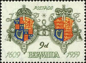 Stamp, Arms of James I and Queen Elizabeth II, Bermuda,  , Shipwrecks