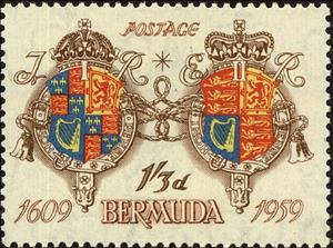 Stamp, Arms of James I and Queen Elizabeth II, Bermuda,  , Shipwrecks