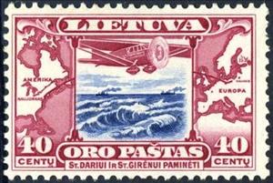 Stamp, Flated plane "Lituanica", Lithuania,  